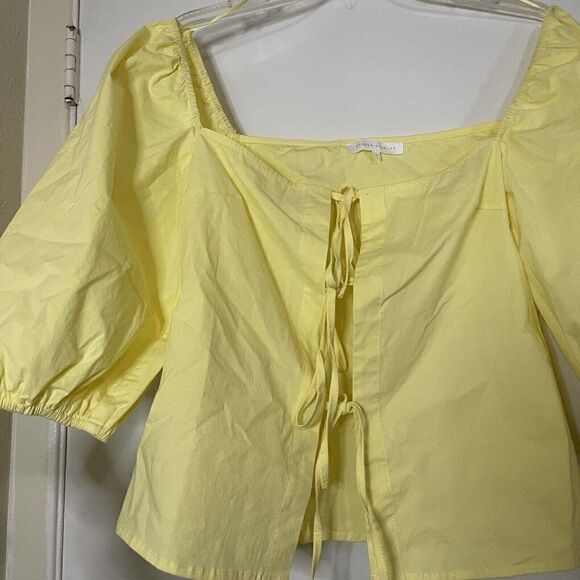 Etophe Studios Yellow puffer sleeve cropped tie front blouse top medium - Picture 2 of 5